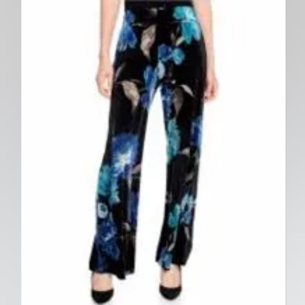 NWOT Mod X floral print stretch velvet black pants - Picture 1 of 8